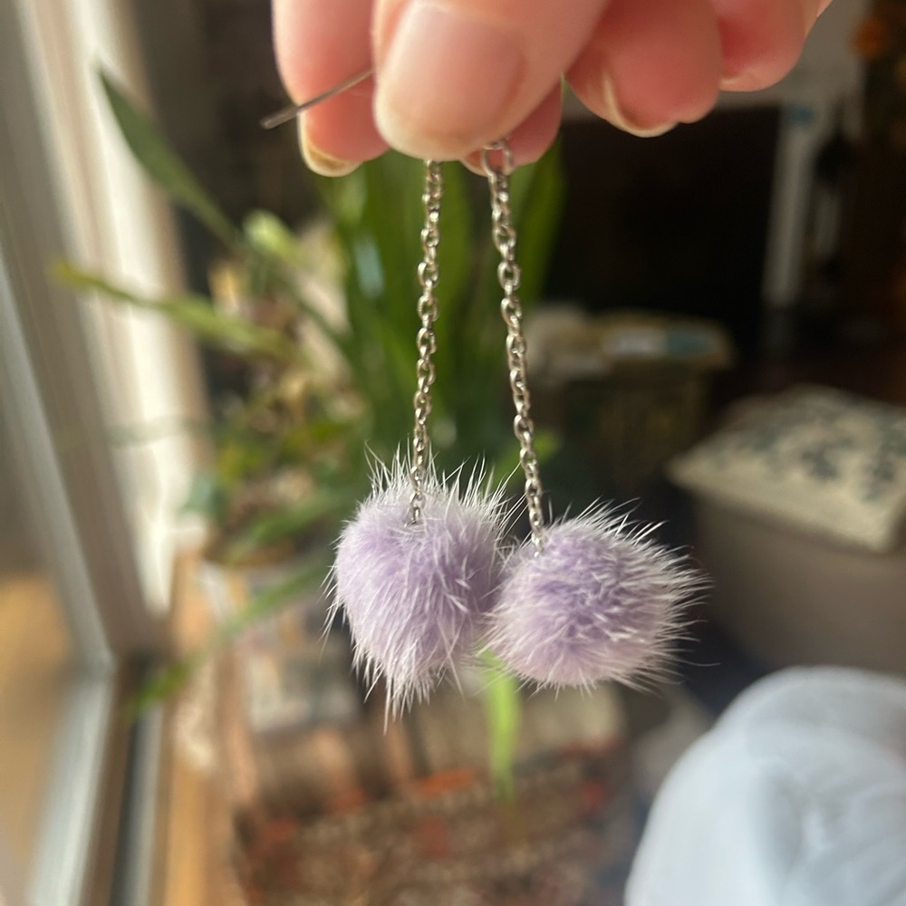 Lilac Pom Pom Dangle Earrings